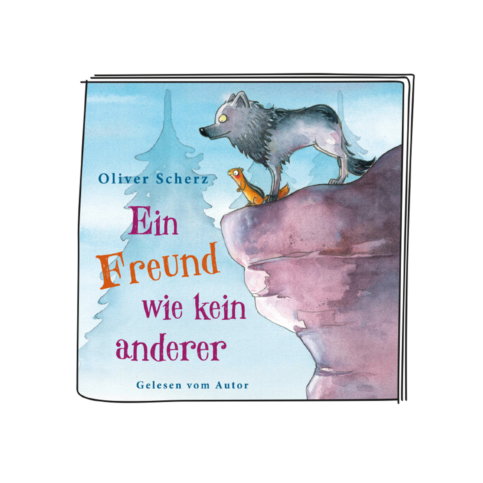 Ein Buchcover mit einem Wolf und einem Eichhörnchen.