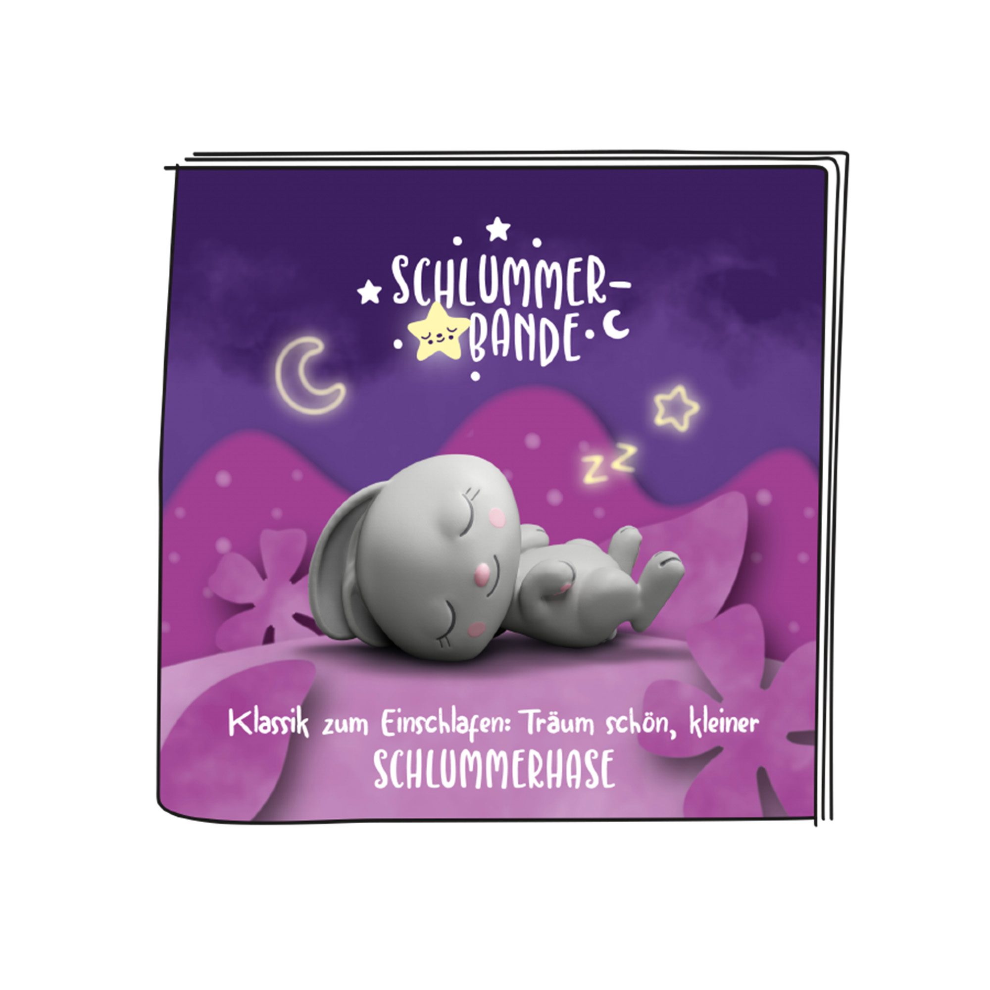 Illustration eines schlafenden Hasen auf einem Buchcover mit dem Titel 'Schlummerbande'.