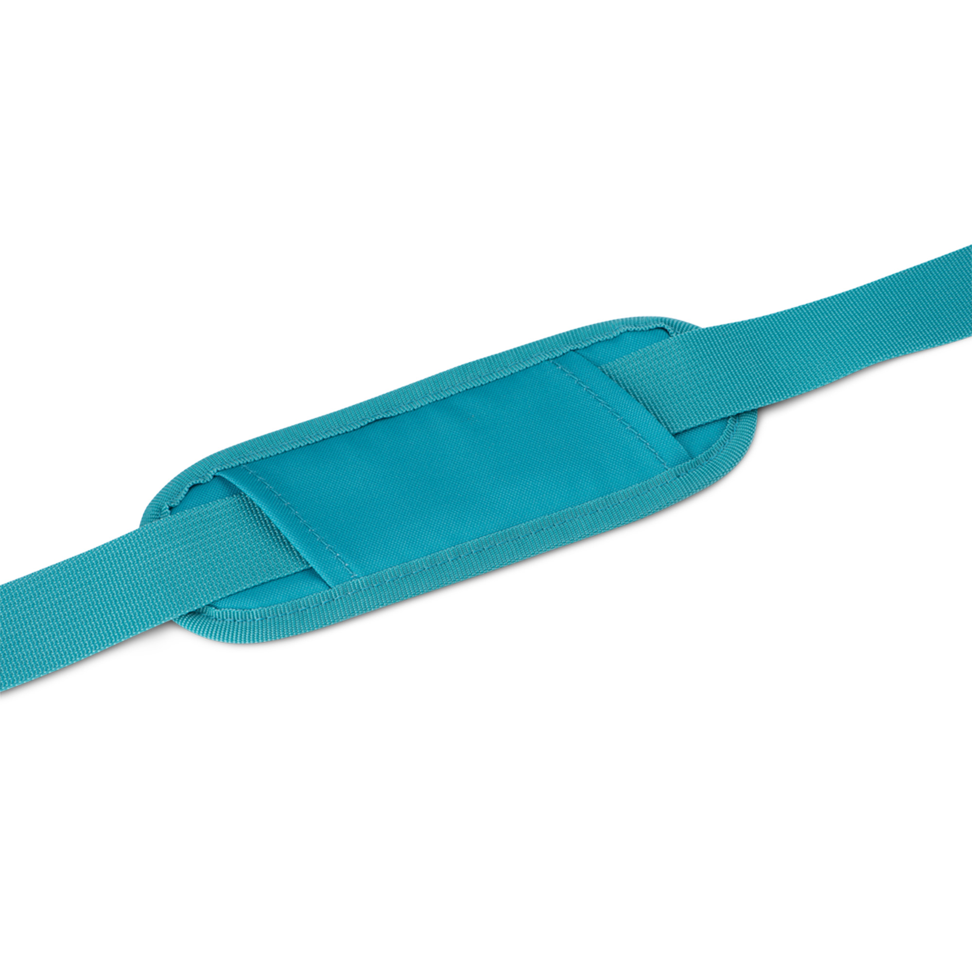 Blauer Schultergurt mit gepolstertem Bereich.