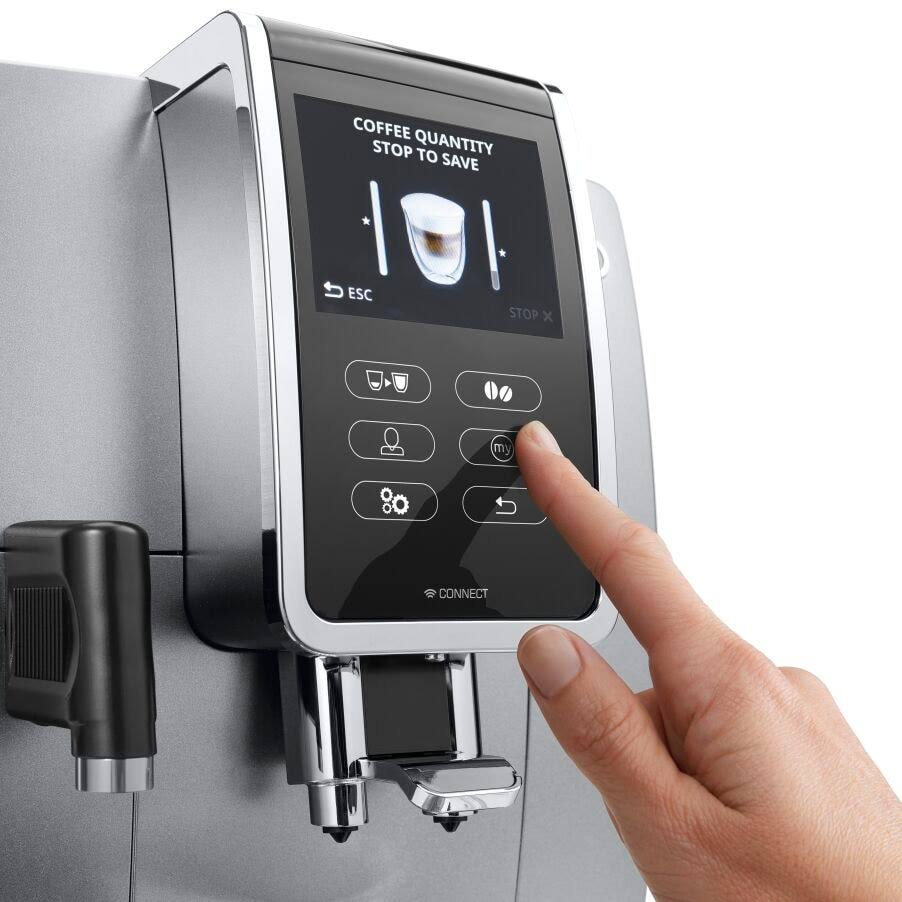 Cafetera superautomática - DeLonghi Dinámica Plus Ecam, 19 bar, 1450 W, 14 tazas, Táctil, Plata