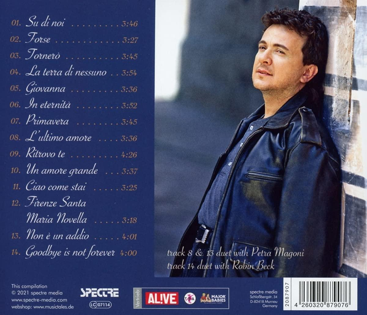 Albumcover mit einem Mann mit dunklen Haaren, der sich an eine Wand lehnt. Text listet Songtitel auf.