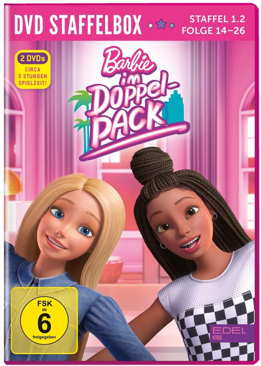 DVD-Cover von Barbie im Doppelpack mit zwei Cartoon-Barbie-Gesichtern.