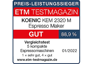 KOENIC KEM 2320 M Espressomaschine (Edelstahl, 1450 Watt, 20 bar)