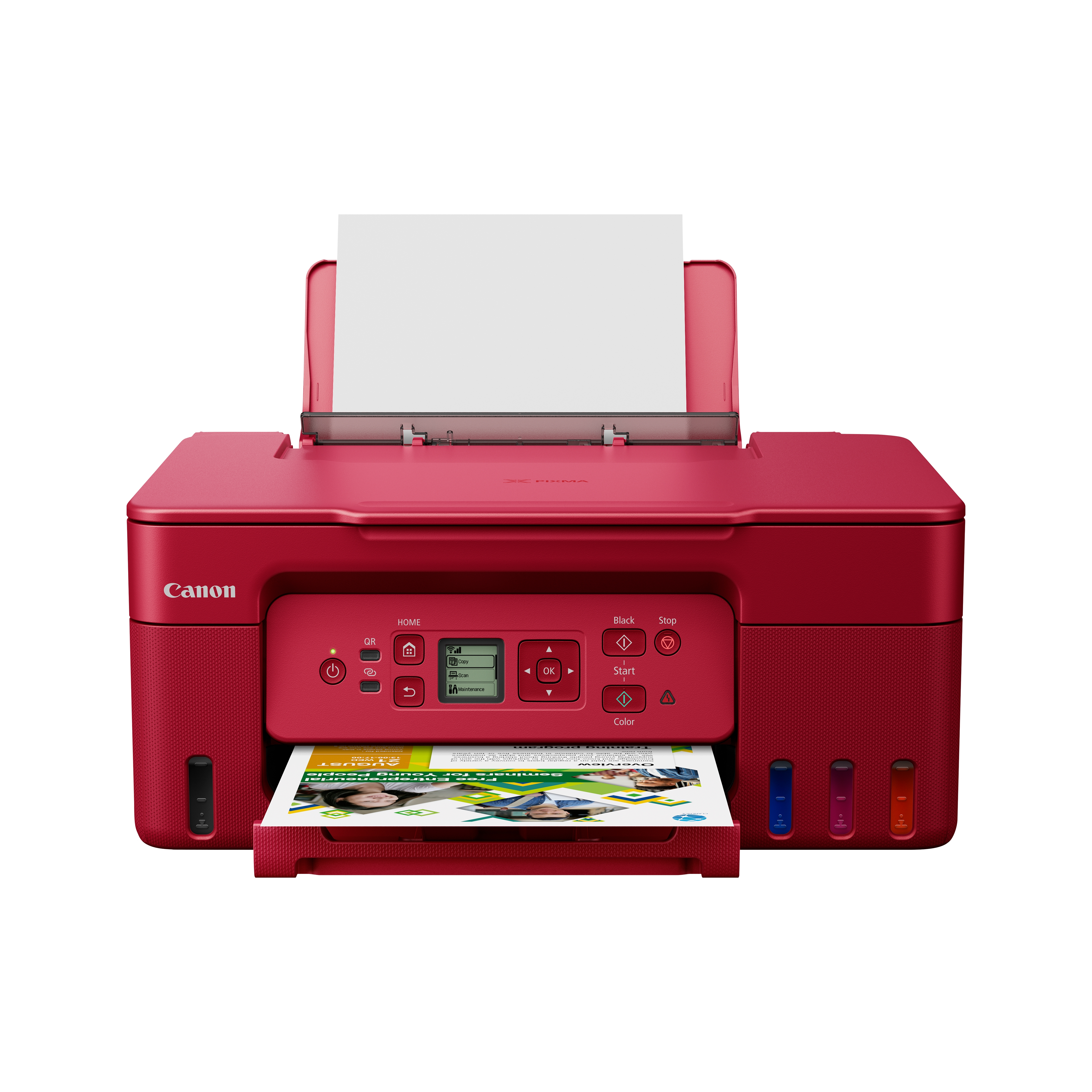 Impresora multifunción - Canon Pixma G3572, Tinta, 11 ppm, WiFi, Copia, escanea, Color, B/N, Rojo