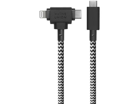 NATIVE UNION Belt Cable Duo - Câble 2 en 1 Lightning et USB-C (Zebra)