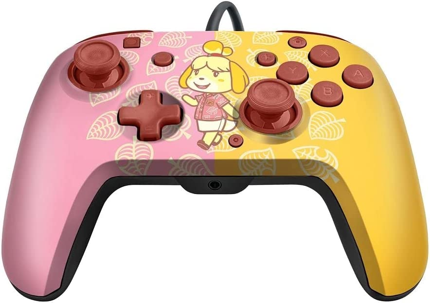 Mando - PDP Faceoff Deluxe Audio Wired Isabelle, Para Nintendo Switch, Con Cable, Rosa y Amarillo