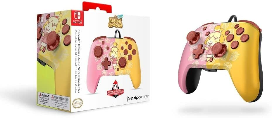 Mando - PDP Faceoff Deluxe Audio Wired Isabelle, Para Nintendo Switch, Con Cable, Rosa y Amarillo