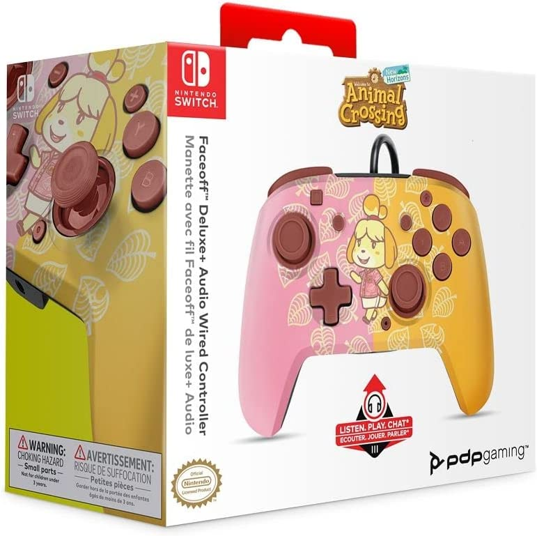 Mando - PDP Faceoff Deluxe Audio Wired Isabelle, Para Nintendo Switch, Con Cable, Rosa y Amarillo
