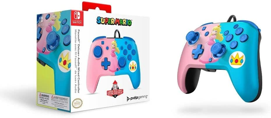 Mando - PDP  Faceoff Deluxe Audio Wired Peach, Para Nintendo Switch, Con Cable, Rosa y Azul