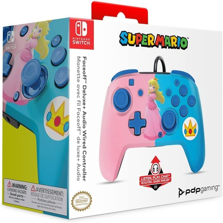 Mando - PDP  Faceoff Deluxe Audio Wired Peach, Para Nintendo Switch, Con Cable, Rosa y Azul