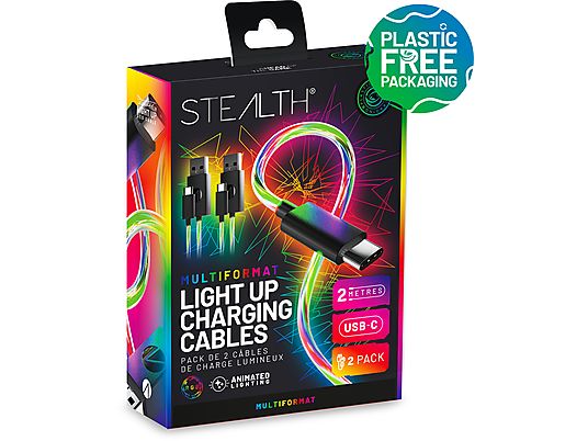 STEALTH Light Up Twin - Câble de chargement USB de type C (Noir/Multicolore)
