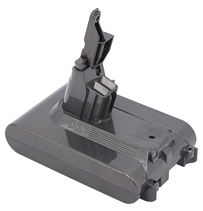 Une base de batterie d'aspirateur Dyson grise.