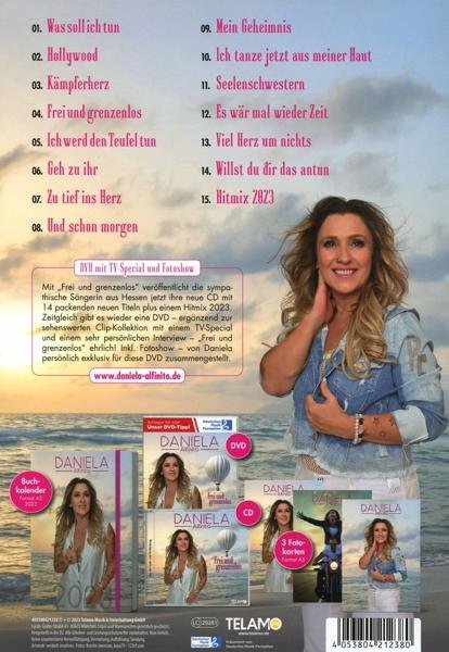 Ein CD-Cover mit dem Bild einer Frau und Songtiteln. Zusätzliche CDs und ein Kalender sind sichtbar.