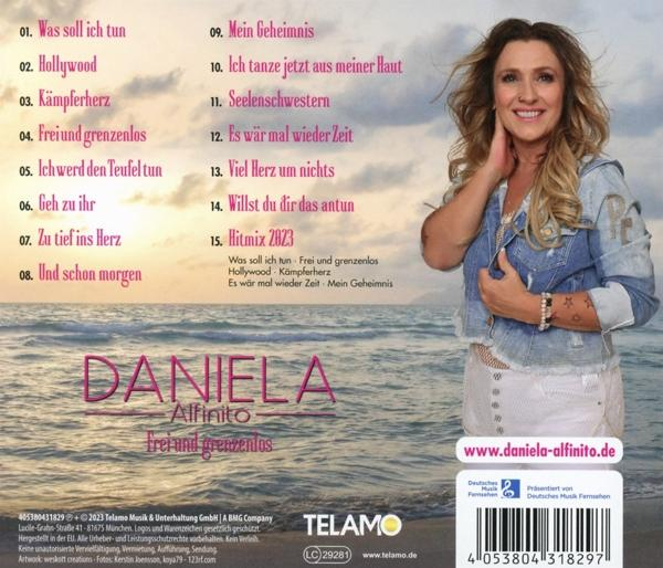 CD-Cover mit einer Frau. Text: Daniela Alfinito, Frei und grenzenlos.