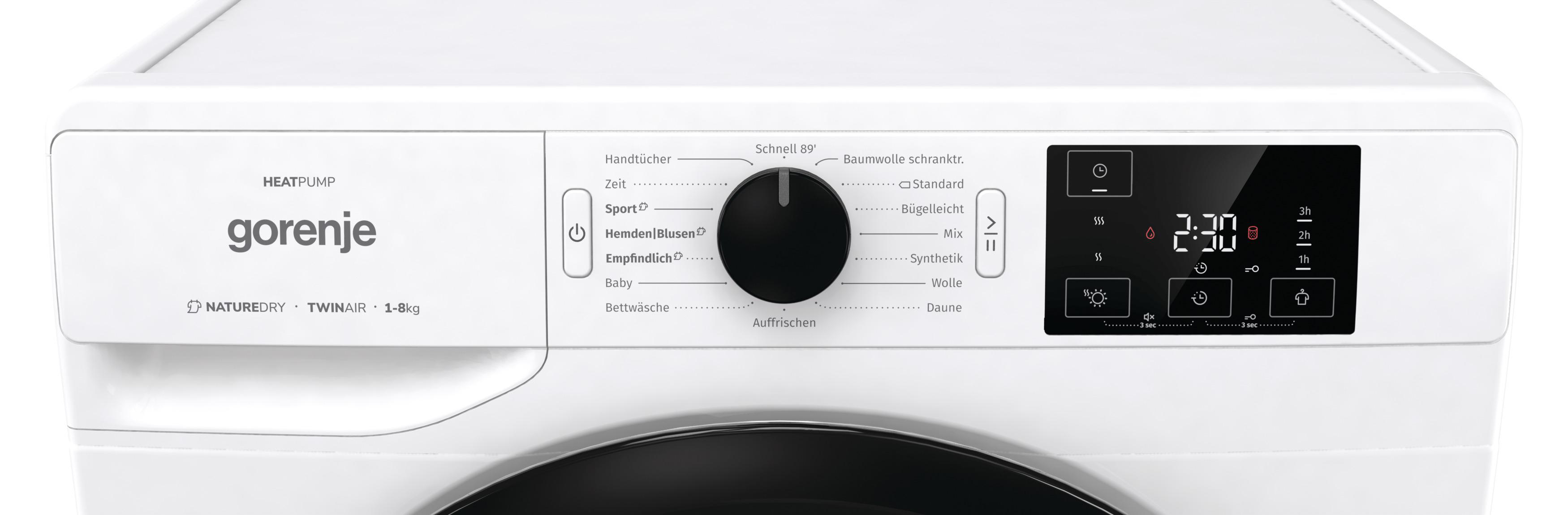 kg, Wärmepumpentrockner (8,0 GORENJE A+++, DNE83/GN White)