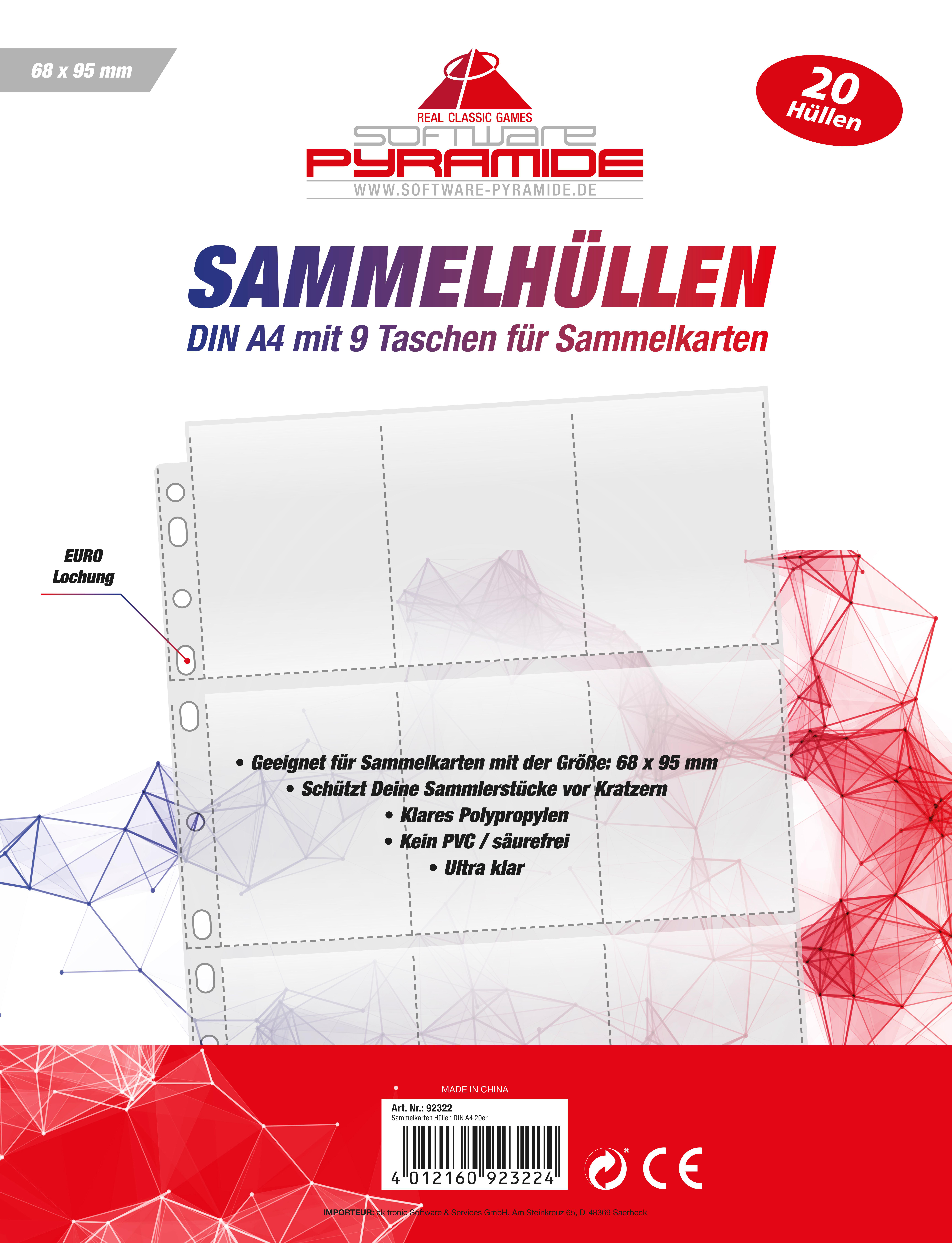 Eine Produktverpackung mit Taschen zum Sammeln von Karten, mit Text in mehreren Sprachen.