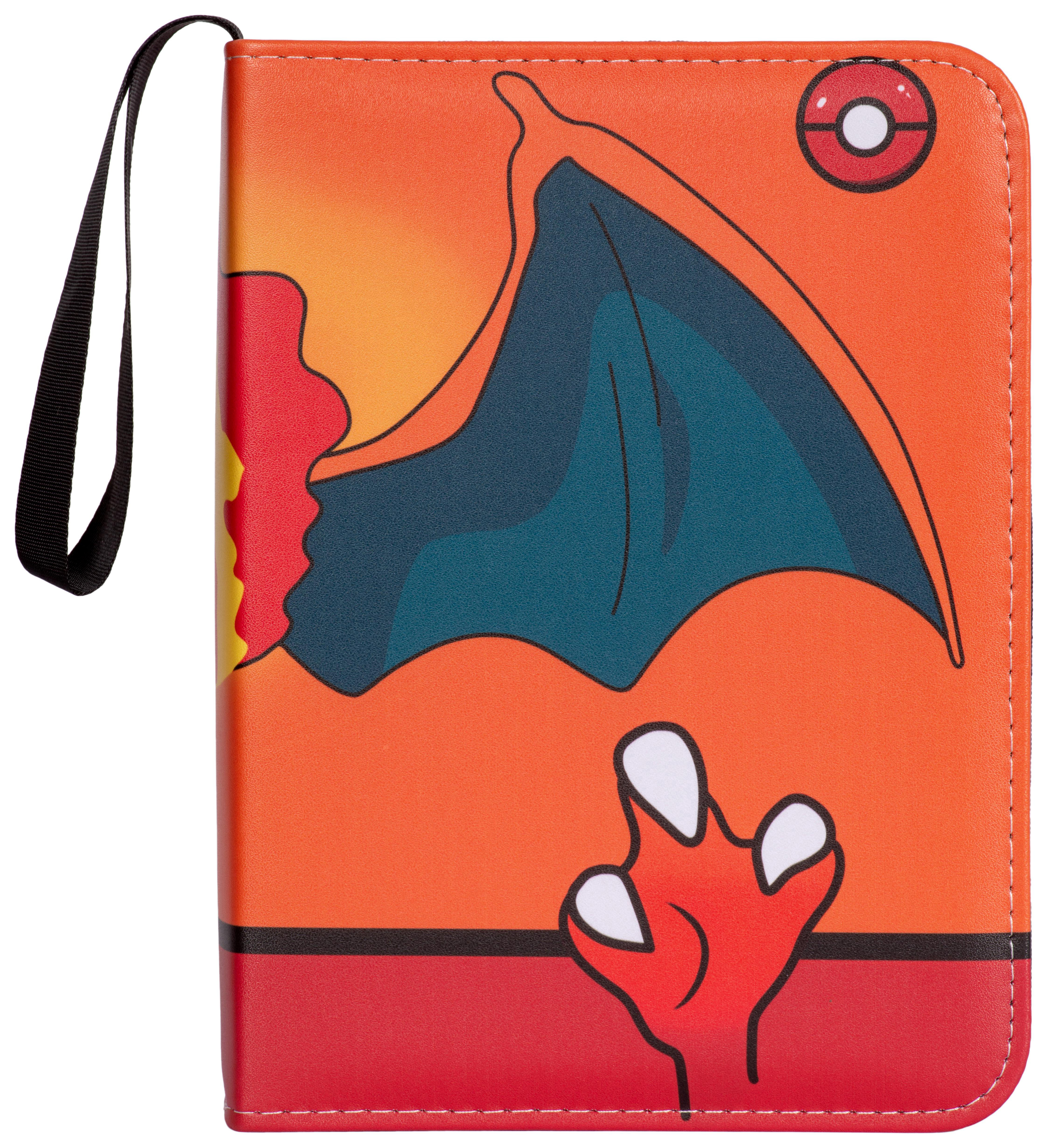 Pokemon-Kartenordner mit Charizard-Design auf dem Cover. Orange, rot und schwarze Farben.