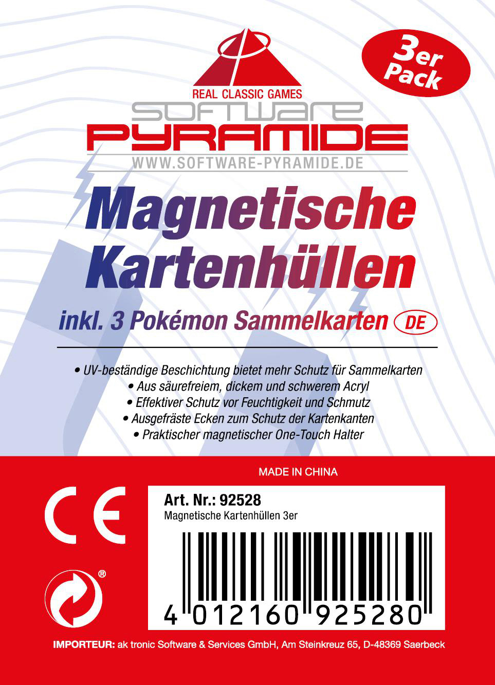 SOFTWARE PYRAMIDE Magnetsiche - 3er Pokemonset inklusive Karten Kartenhüllen Pokémon Set