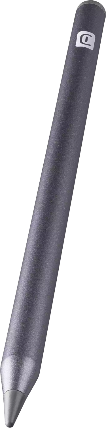 Stylet. Gris foncé, forme cylindrique, avec une pointe argentée.