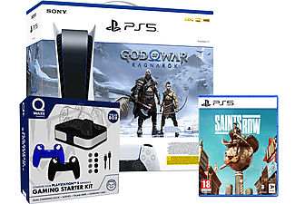 SONY PlayStation 5 Disk Edition +  God of War: Ragnarok (download-code) + Saints Row Day One Edition + Qware Dual Charging Bundel