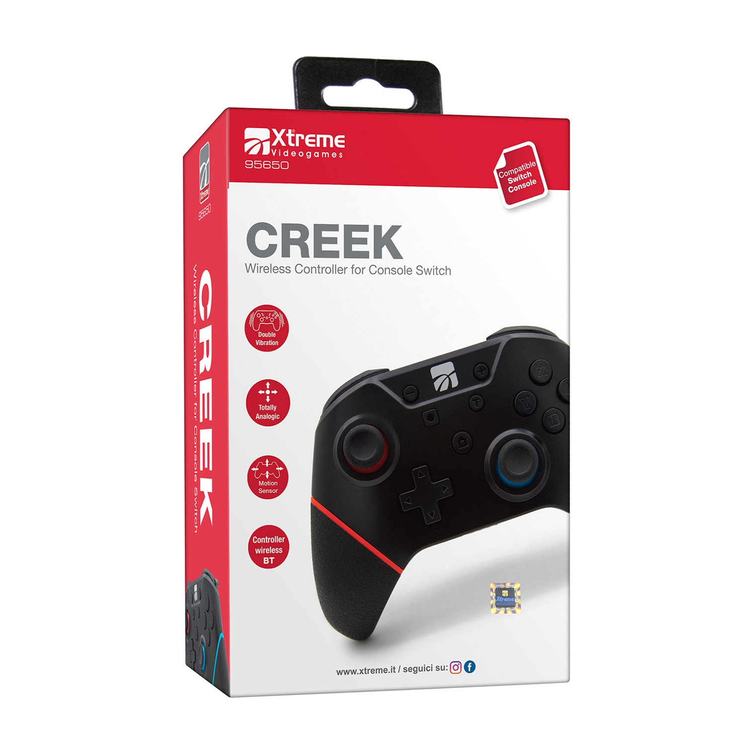 Scatola del controller di gioco con un controller nero e testo sul prodotto.