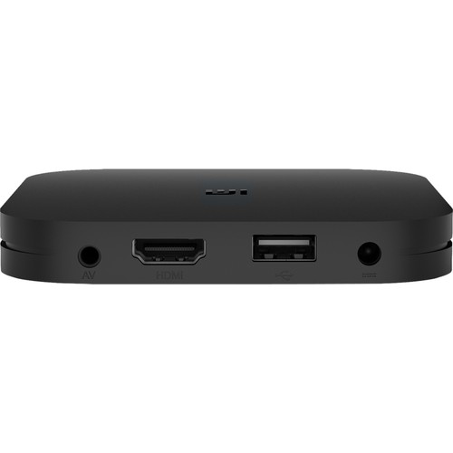 AV, HDMI, USB ve ses bağlantı noktalarına sahip siyah medya oynatıcı.