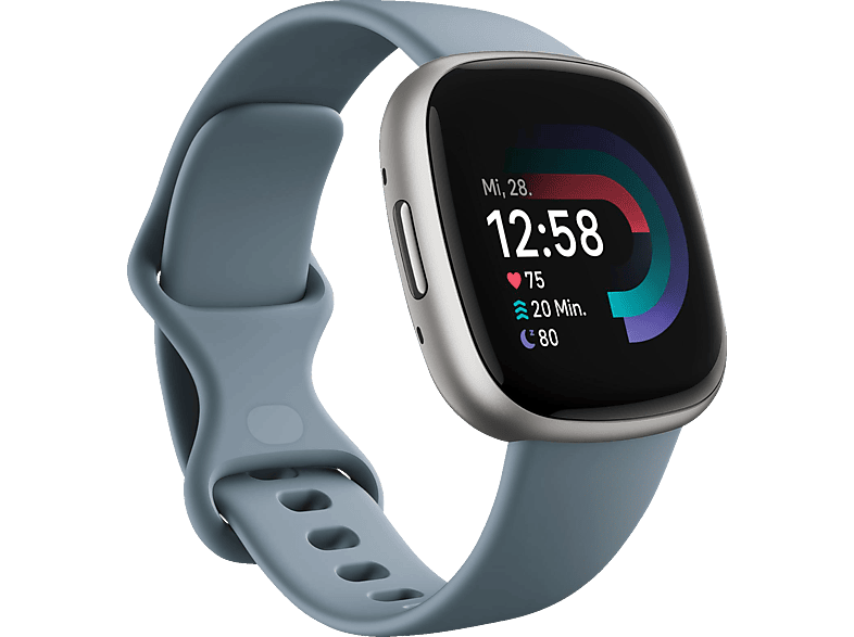 FITBIT Versa S/L, Smartwatch Aluminium Waterfall Blue/Platinum 4 Elastomer