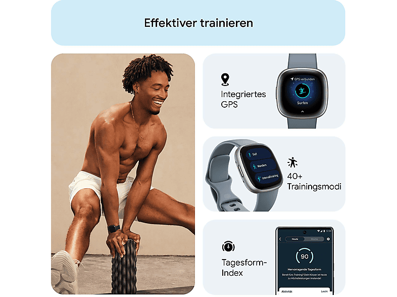 Thumbnail - FITBIT Versa 4 Smartwatch Aluminium Elastomer, S/L, Waterfall Blue/Platinum