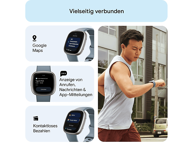 FITBIT Versa 4 Smartwatch Aluminium Elastomer, S/L, Waterfall Blue/Platinum