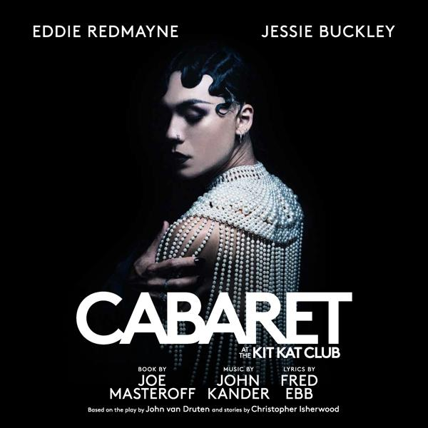 Affiche de théâtre Cabaret avec Eddie Redmayne et Jessie Buckley dans un cadre sombre.
