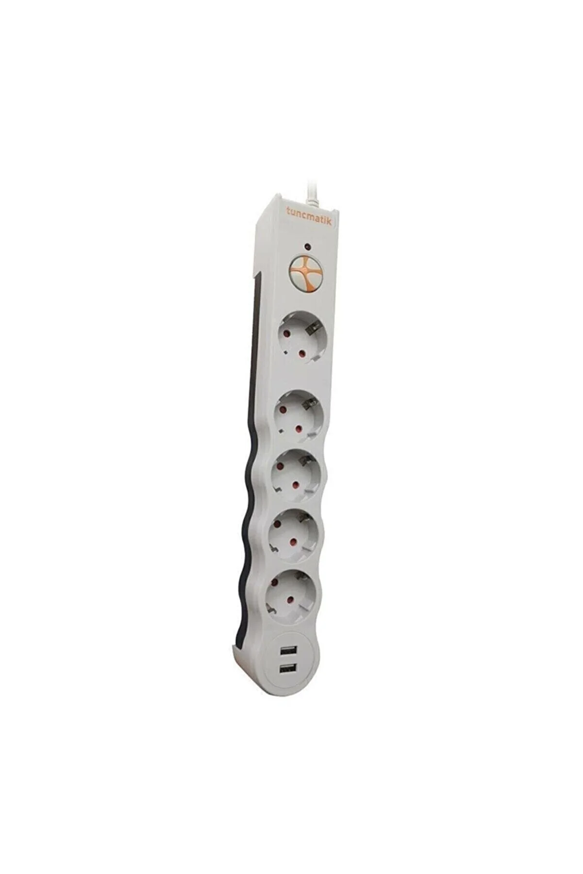Beyaz çoklu priz, çoklu soket ve USB portlu.