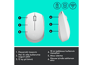 LOGITECH M171 USB Alıcılı Kablosuz Kompakt Mouse - Beyaz_6