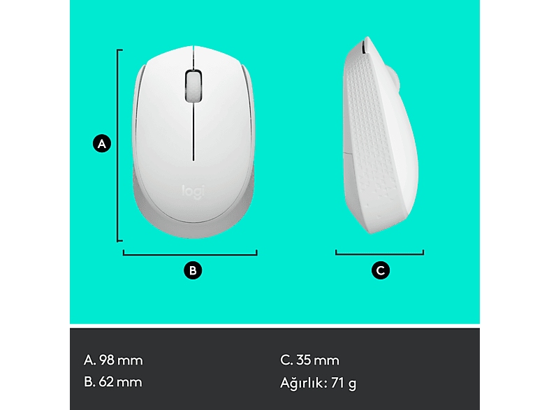 LOGITECH M171 USB Alıcılı Kablosuz Kompakt Mouse - Beyaz_7