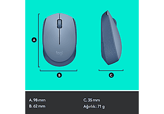 LOGITECH M171 USB Alıcılı Kablosuz Kompakt Mouse - Açık Mavi_7