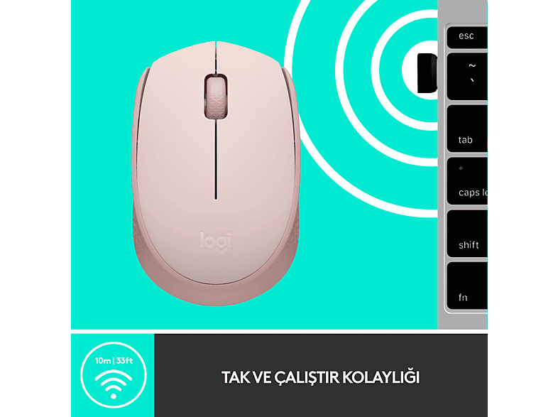 LOGITECH M171 USB Alıcılı Kablosuz Kompakt Mouse - Pembe_5