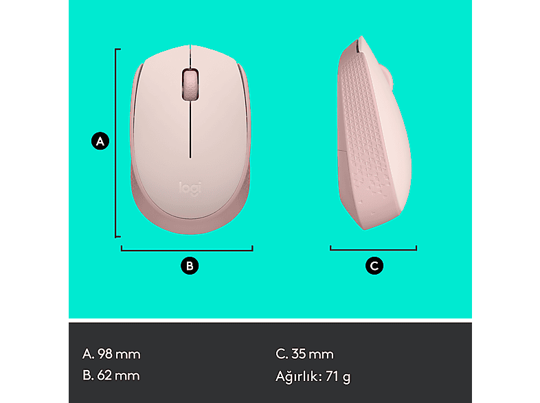 LOGITECH M171 USB Alıcılı Kablosuz Kompakt Mouse - Pembe_7