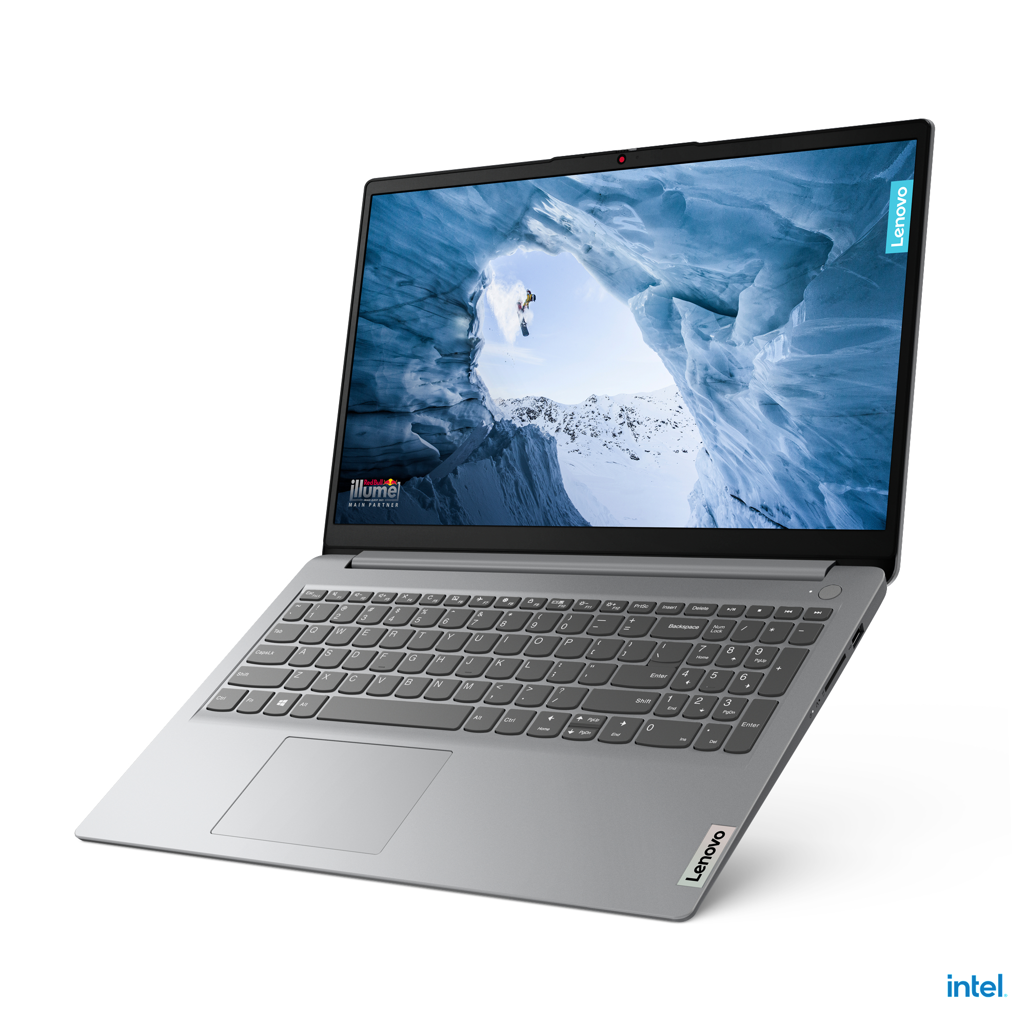 Ein Lenovo-Laptop auf einer weißen Oberfläche.