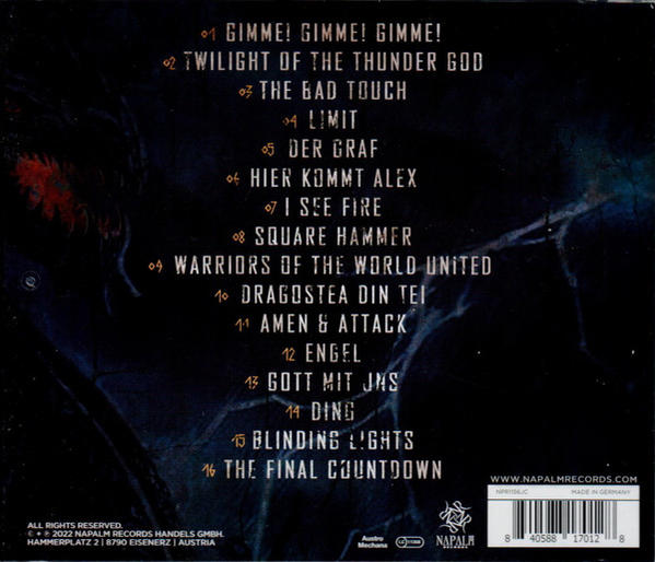 Album-Rückseite mit Songtiteln, dunkler Hintergrund, weißer Text, Albumname.
