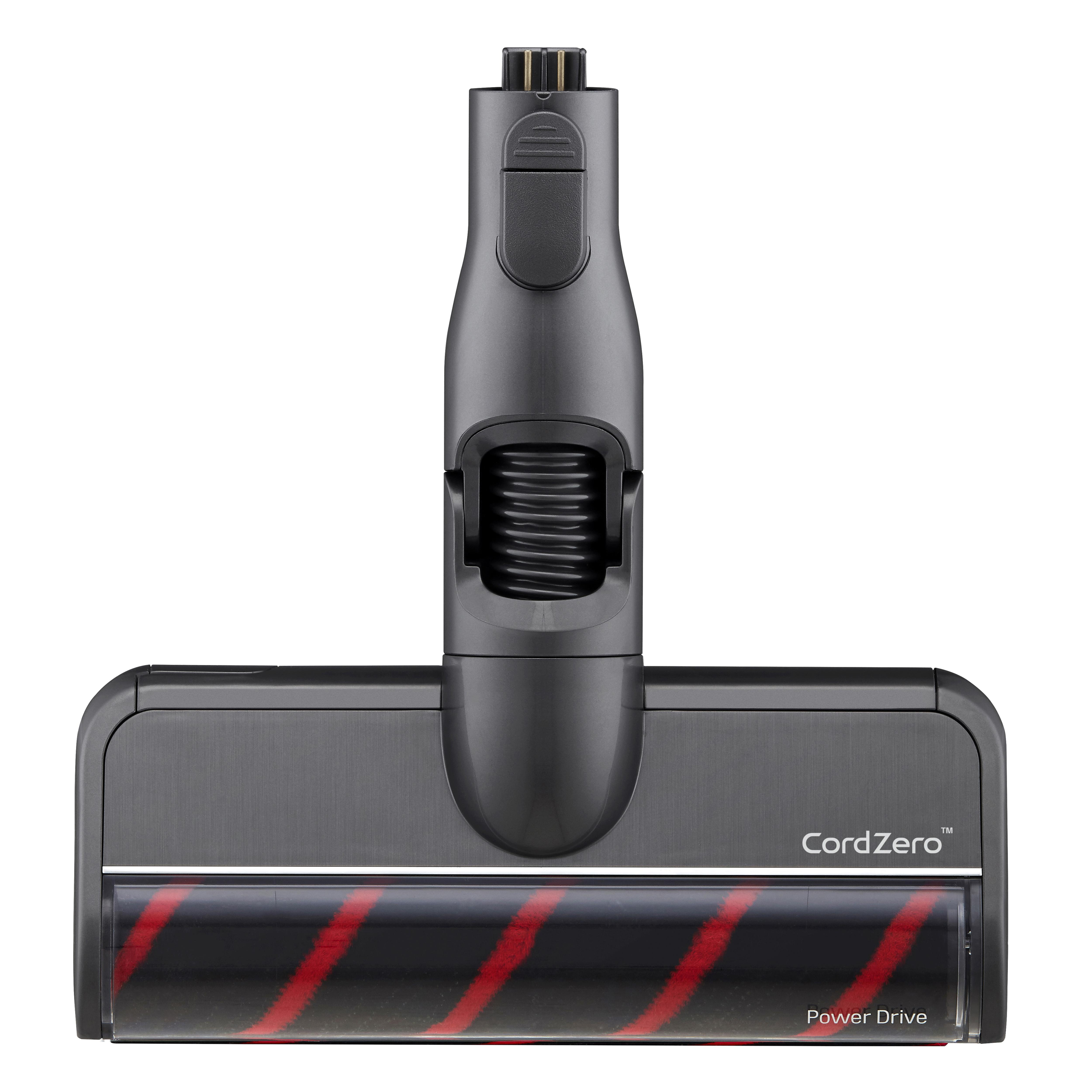 Staubsaugerkopf, CordZero Power Drive, mit rot-schwarzen Streifen auf der Walzenbürste.