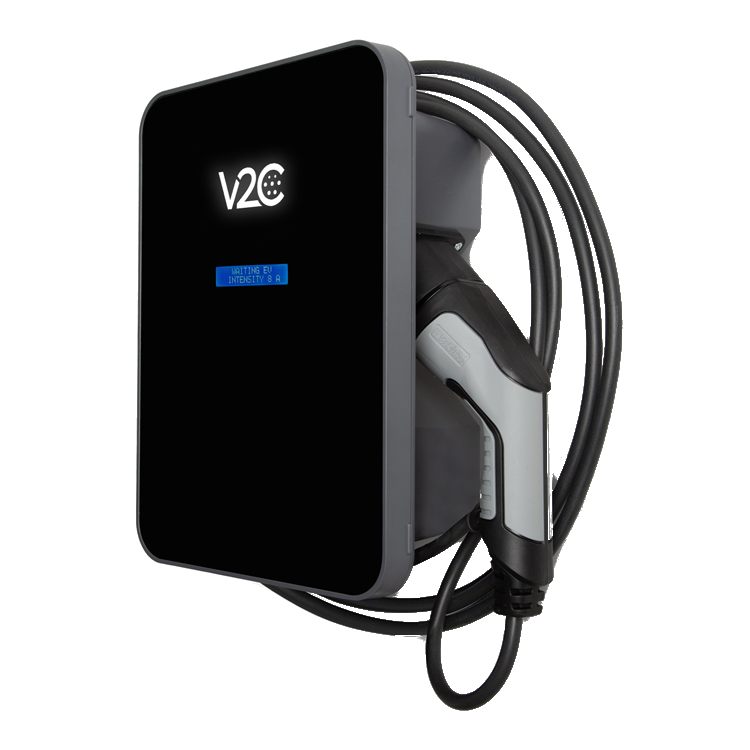Estación de carga para vehículos eléctricos con cable de carga.