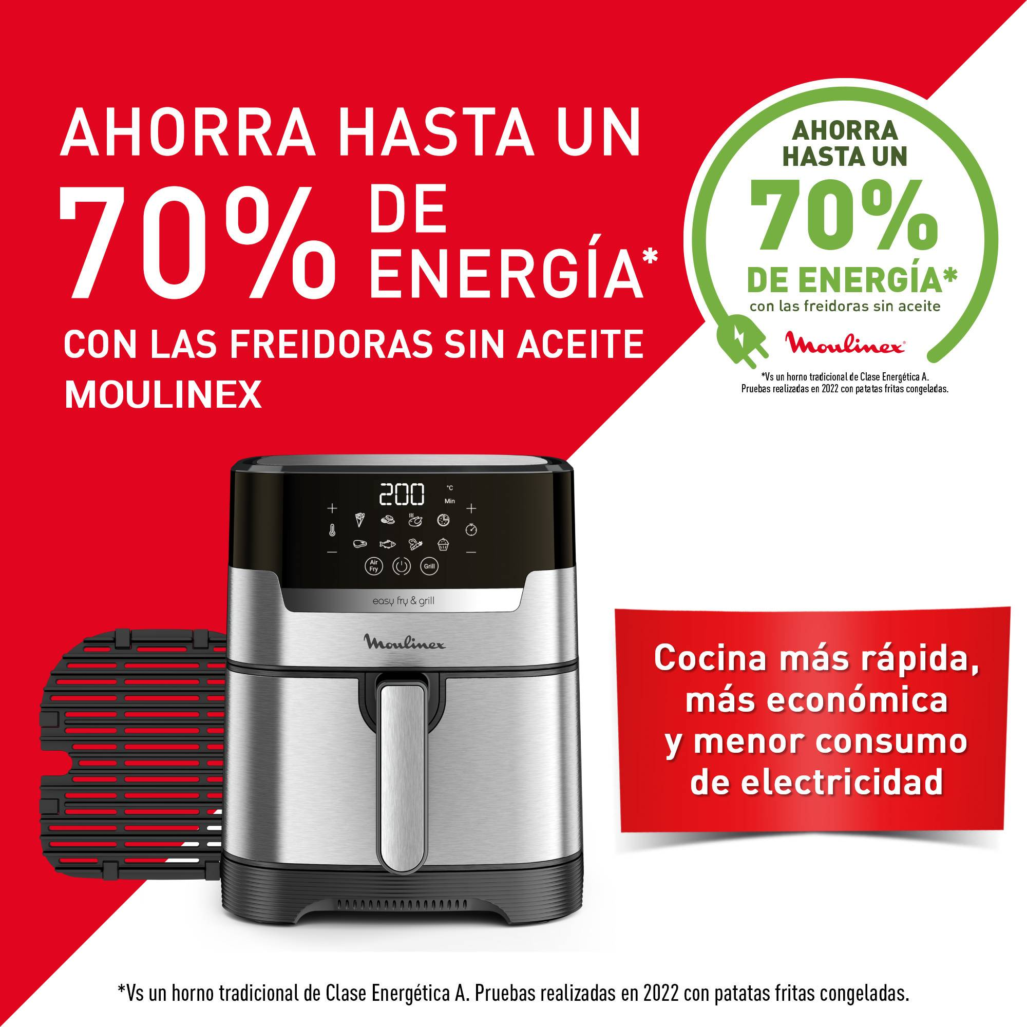 Freidora de aire - Moulinex Easy Fry & Grill EZ505D10, Freidora y Parrilla 2 en 1, 1550 W, 4.2 L, 200 °C, 16 funciones, Táctil, Temporizador, Inox.