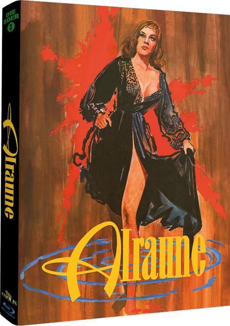 Filmcover für "Alraune" mit einer Frau in schwarzem Kleid, rotem Hintergrund und Text.