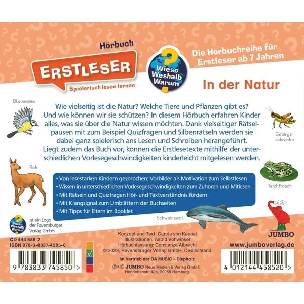 Buchcover mit deutschem Text. Zeigt Illustrationen von Tieren wie einem Blaumeise und einem Reh.