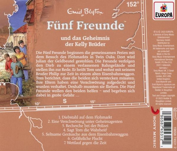Rückseite einer "Fünf Freunde" CD, mit Text über die Geschichte und einer Karte.
