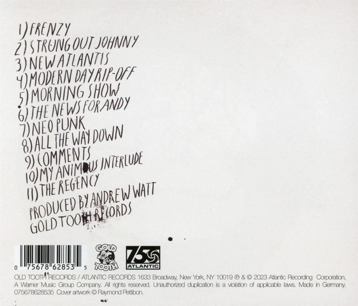 Rückseite eines CD-Covers mit Titelliste und weißem Hintergrund.