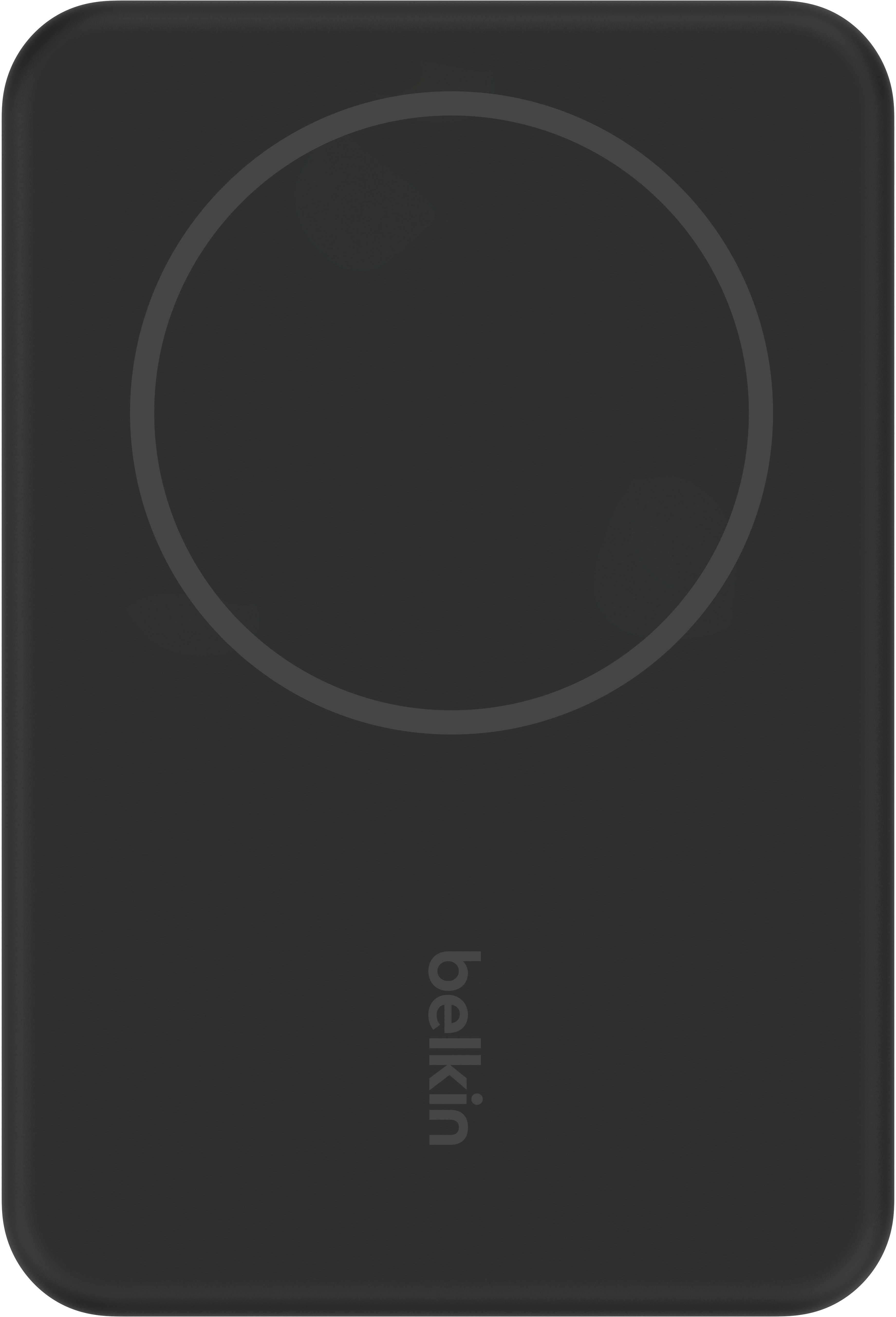 Chargeur sans fil Belkin noir, rectangulaire avec zone de charge.