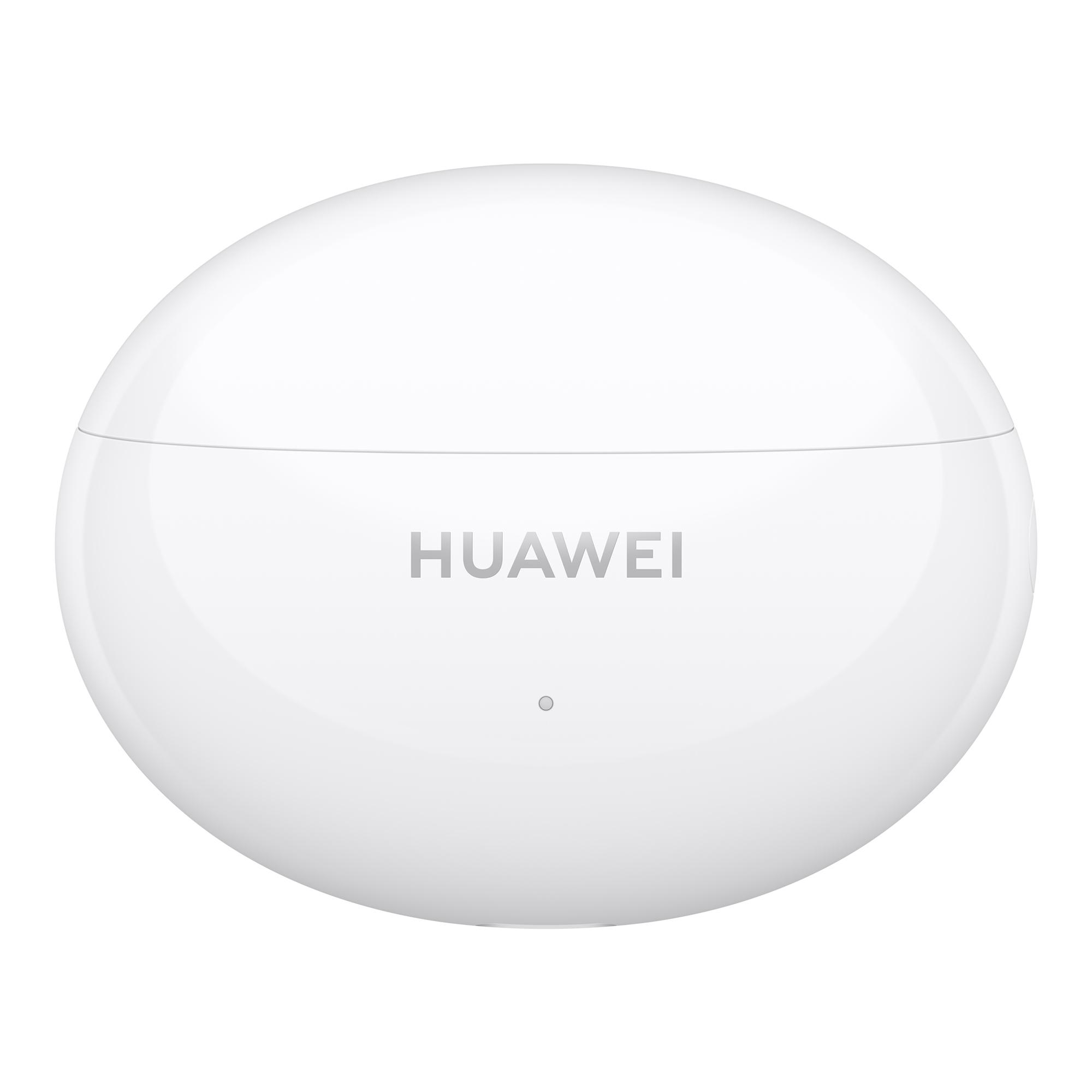 Ein weißes, abgerundetes Gehäuse mit dem Wort HUAWEI. Isoliert auf weißem Hintergrund.