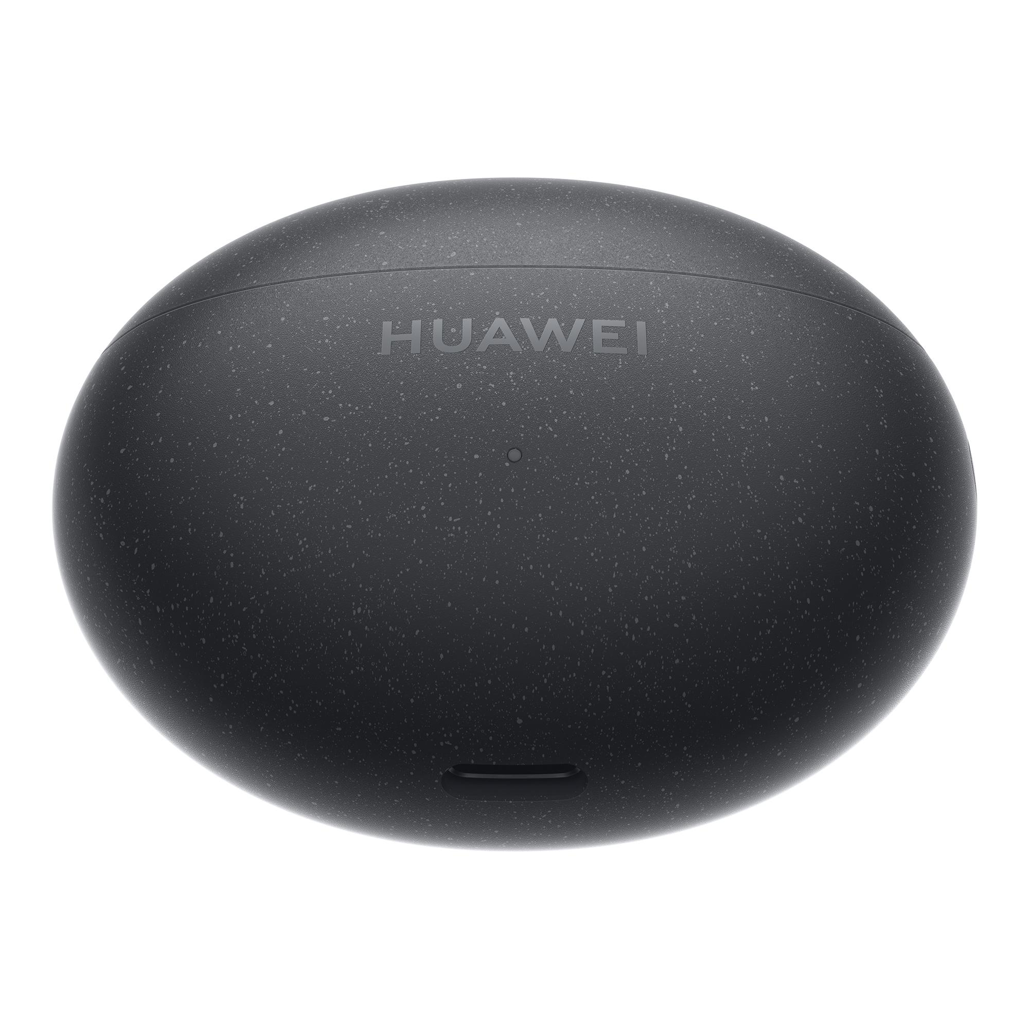 Ein dunkelgraues, oval geformtes Ladecase mit dem Wort 'HUAWEI' oben.