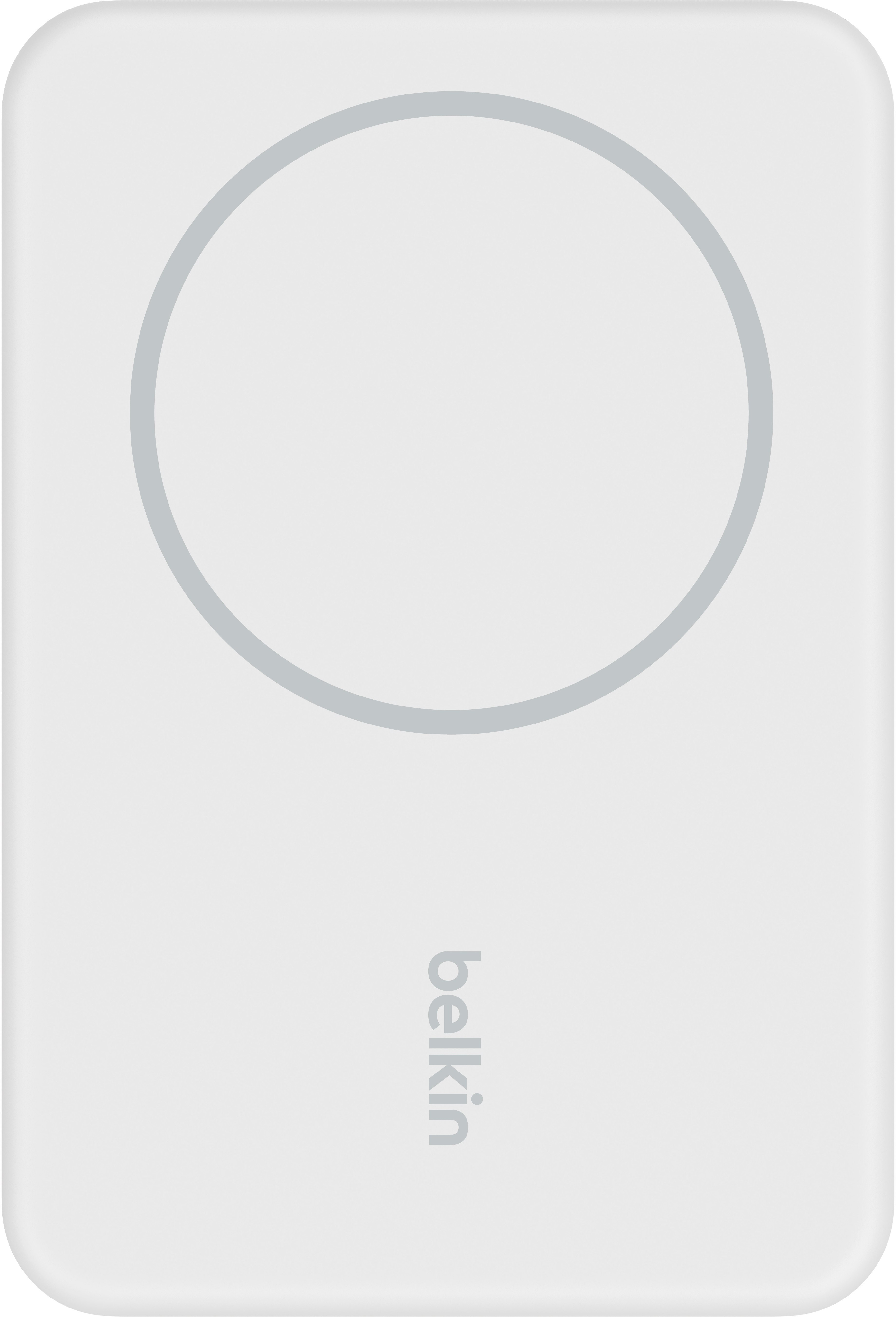 Socle de chargement Belkin blanc. Cercle gris au milieu. Logo Belkin en dessous.