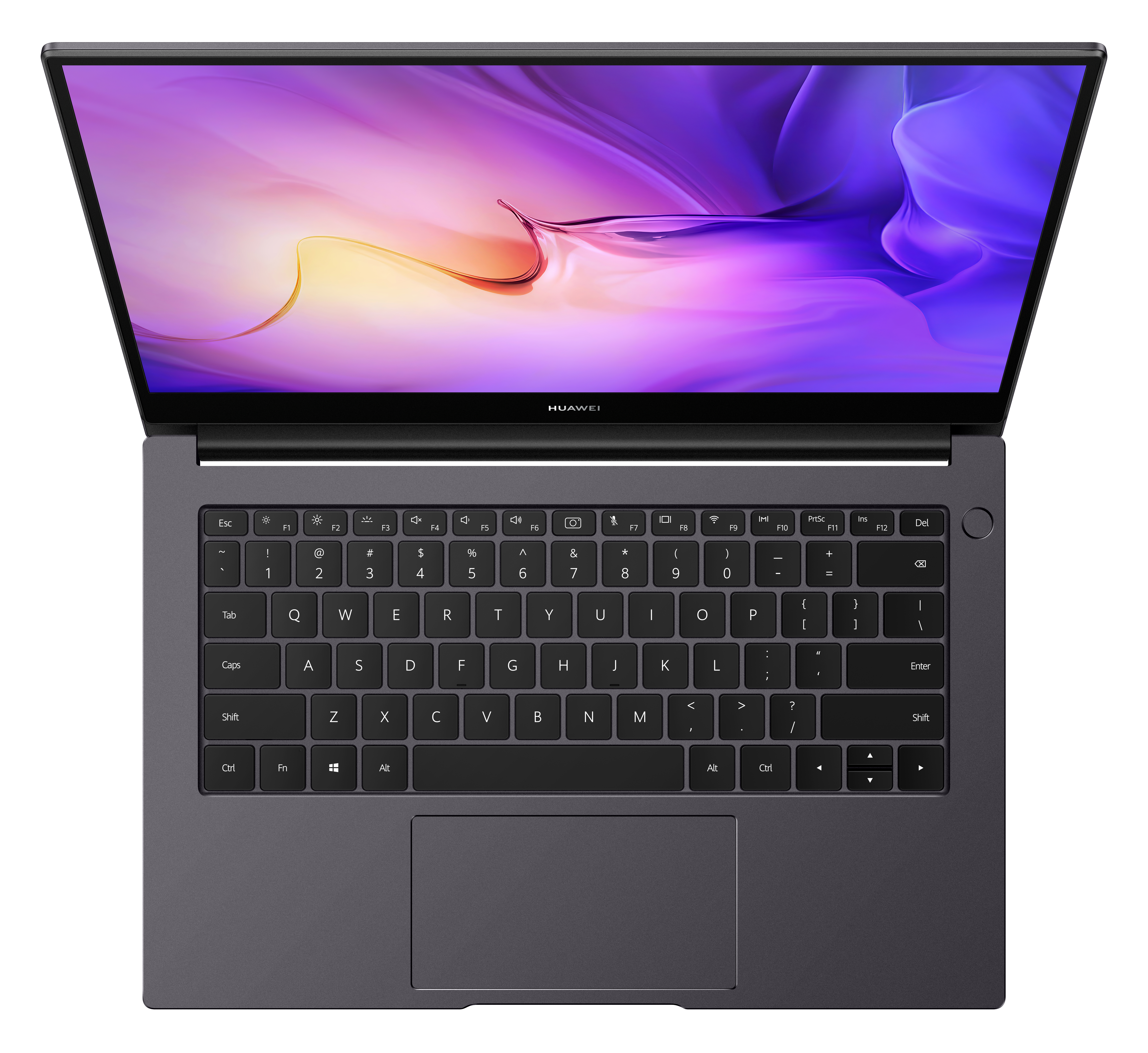 Ein Laptop mit offenem Bildschirm, der ein farbenfrohes Bild zeigt.